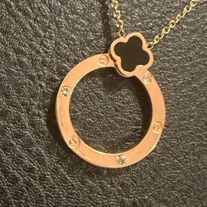14K Rose Gold Clover Necklace,| Love Circle Pendant Designer-Inspired brand new